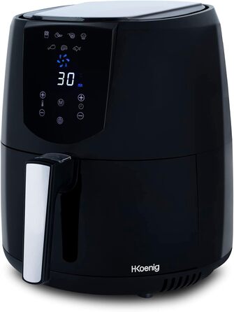 Безмасляна фритюрниця H.KOENIG FRY800, 4 л, 7 програм, сенсорне управління, регулювання температури 80-200°C, знімний кошик, 1400 Вт, можна мити в посудомийній машині