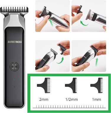 BarberBoss Машинка для стрижки бороди і волосся для чоловіків, тример для обличчя з T-подібним сталевим лезом, компактний і потужний, USB-зарядка, QR-2090