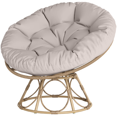 Outsunny Papasan Крісло Ротанг 360° Поворотне плетене крісло з подушкою сидіння Діаметр 120 см Кругле зовнішнє ротангове крісло Поворотне крісло Крісло для відпочинку Крісло Реклайнер для вітальні Сад Балкон Світло-сірий