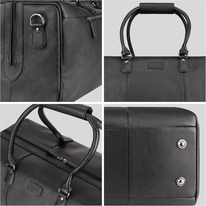 LEABAGS Дорожня сумка з натуральної шкіри 40л, жіноча/чоловіча, преміум, спортивна, для подорожей, ручна поклажа, чорна наппа