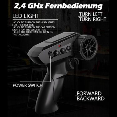 RC Дрифт-кар 1:24, 4WD, 2.4GHz, швидкість 20км/год, 2 батареї, LED-підсвічування (чорний)
