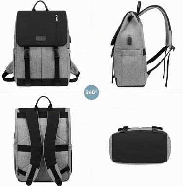 Унісекс рюкзак LOVEVOOK для ноутбука 15.6 дюймів, водонепроникний шкільний та міський рюкзак для підлітків, студентів та роботи, сіро-чорний
