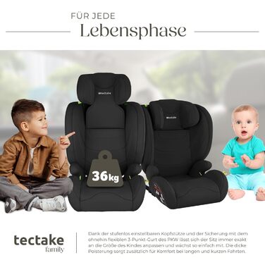 Автокрісло Tectake з 5-точковим ременем, i-Size, бічний захист, для дітей 76-150 см (до 36 кг), чорне, з Isofix