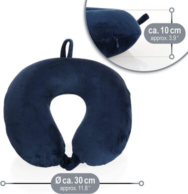 Преміальна подушка для шиї з Memory Foam COM-FOUR, м'яка ортопедична дорожня подушка для дорослих, для літака, авто, поїзда, корабля та автобуса, допомога при засинанні, 1 шт, темно-синя