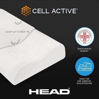 Подушка ортопедична для шиї з піни Memory Foam та графеном HEAD Active Rest 42x72 см. Антистатична, з ефектом пам'яті, покращує кровообіг CellActive®