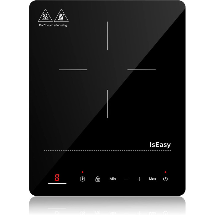 Індукційна плита IsEasy на 1 конфорку, 2100 Вт, 28 см, чорна, портативна, з таймером на 8 годин, 9 режимів нагріву, захистом від дітей