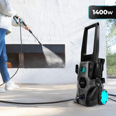 Мийка високого тиску Cecotec HydroBoost 1400 Essential: для дому, саду та авто, 105 бар, 426 л/год, 9 м радіус дії, 1400 Вт, 2 насадки + пляшка для миючого засобу