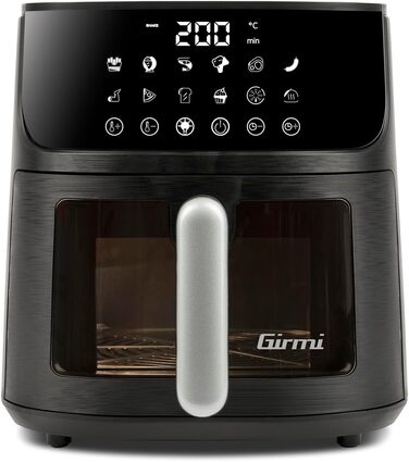 Аерофритюрниця Girmi FG26 Ecofrit Bis з двома зонами приготування, 9 л, 2400 Вт, цифровий дисплей, антипригарне покриття, BPA/PFOA Safe, чорний/сріблястий