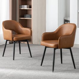 Комплект з 2 стільців для їдальні Chairus, обертові на 360°, м'які кухонні крісла з підлокітниками, PU шкіра, для дому, офісу, вітальні, коричневі, 53x58x78 см