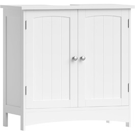 VASAGLE шафа під умивальник для ванної, 60×30×60 см, біла, з 2 дверцятами, регульованою полицею, велика місткість, стиль прованс, окремостояча