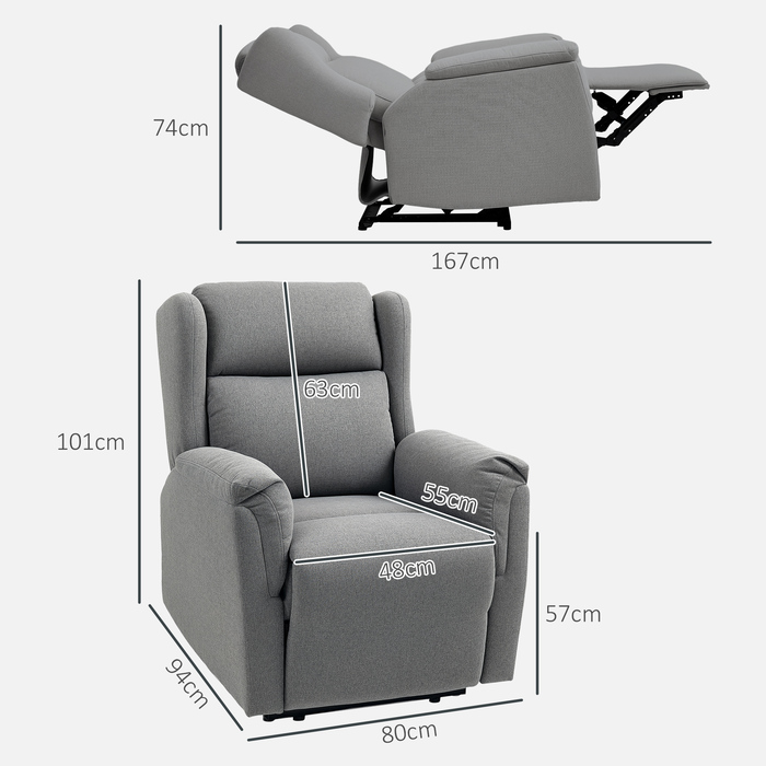 HOMCOM Recliner, Реклайнер для телевізора з функцією відкидання, Реклайнер для телевізора з пружинною пружиною, М'який реклайнер, крісло вантажопідйомністю до 150 кг для вітальні, спальні, темно-сірий