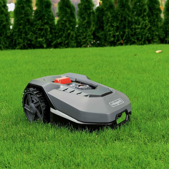 Газонокосарка-робот Scheppach RLM500W для газонів до 500 м², WiFi, Bluetooth, сенсор дощу, 18 см ширина зрізу, 20-60 мм висота, 35% нахил, комплект з запасними лезами та станцією