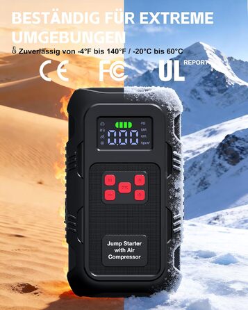 Пусковий інвертор Povasee Jump Starter 6000A з компресором 150 PSI, Powerbank для авто 12V, електричний насос та ліхтариком (Помаранчевий/Чорний/Червоний)