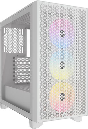Корпус для ПК CORSAIR 3000D RGB Airflow, середній, білий, з 3 AR120 RGB вентиляторами, підтримка 3-слотової GPU, до 8 вентиляторів 120 мм, високий повітряний потік
