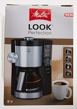 Кавоварка Melitta Look Perfection знімний резервуар, фільтр-кавоварка з скляною колбою, захист від крапель, до 10 чашок, чорна