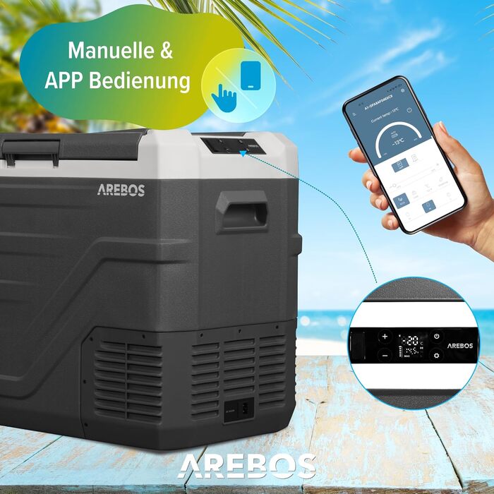 Автомобільний компресор-холодильник Arebos 43л з Wi-Fi та USB: -20°C для авто, кемпінгу, вантажівки