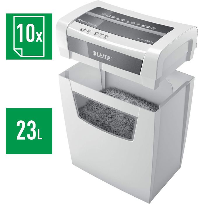 Шредер Leitz IQ Home Office для офісу та дому, 10 аркушів, 23 літри, білий