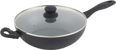 Вок Russell Hobbs 28 см Metallic Marble з антипригарним покриттям, сімейна універсальна сковорода з кришкою з загартованого скла для індукції