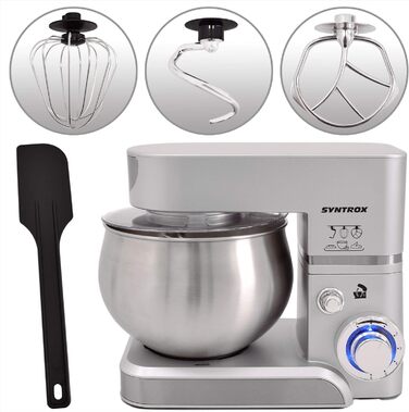 Кухонна машина Syntrox Germany KM-5.0L Basic Silver, 5 л, срібляста, міксер з нержавіючої сталі