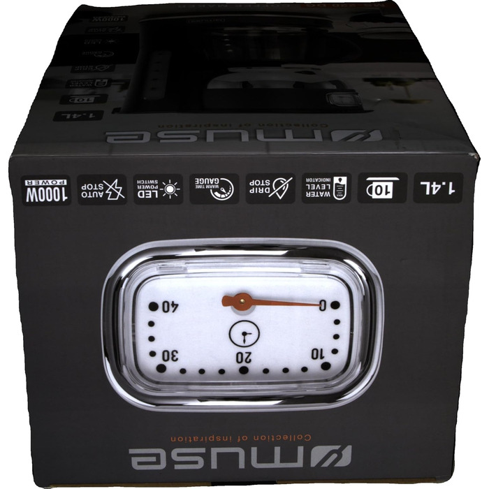 Кавоварка MUSE MS-220 DG з глечиком, 10 чашок, з функцією підігріву, скляна каністра, нержавіюча сталь, сіра