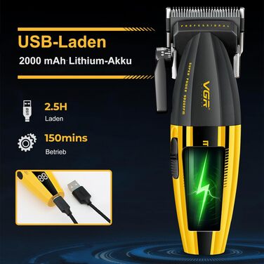 Машинка для стрижки VGR 285 Fresh Fade професійна, акумуляторна, 9000 об/хв, з LED-дисплеєм для чоловіків