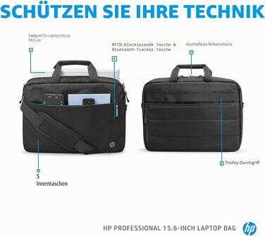 Сумка-чохол для ноутбука HP Professional до 15.6 дюймів, водовідштовхуюча, з RFID-захистом та подвійними замками, чорна