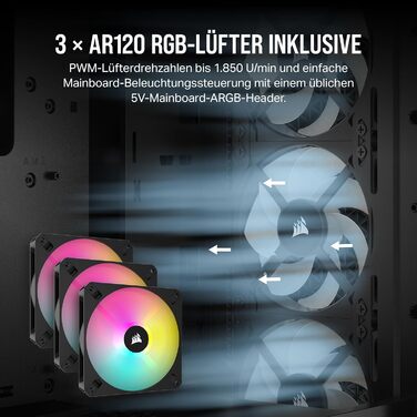 Корпус для ПК CORSAIR 3000D RGB Airflow, середній, чорний, 3 вентилятори AR120 RGB, підтримка трьохслотової відеокарти, до 8 вентиляторів 120 мм, високий повітряний потік