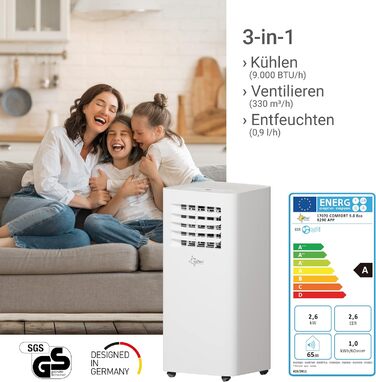 Мобільний кондиціонер SUNTEC Comfort 7.0 Eco R290, 2050 Вт, 7000 BTU, для кімнат до 25 м², охолодження та осушення, з відведенням повітря, тихий, для дому та офісу