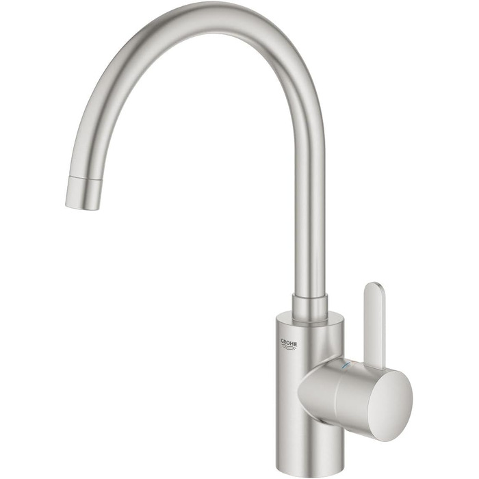 Змішувач кухонний GROHE Eurosmart Cosmopolitan Supersteel, з висувним душем, високий вилив, поворотний на 360°, економія води