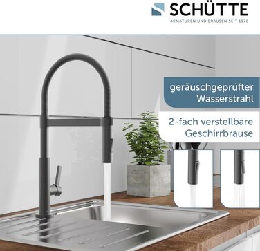 Змішувач кухонний SCHÜTTE Miami 79142 графіт, з висувним душем, одинарний важіль