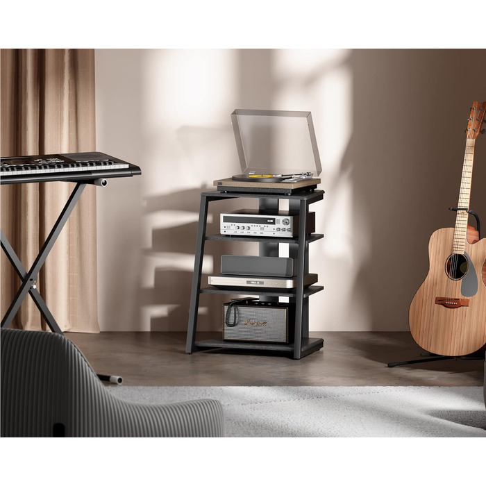 Стійка FITUEYES Design HiFi з дерева та сталі, стіл для програвача з регульованою полицею, чорна, 61x52x78 см, для програвача та стереосистем