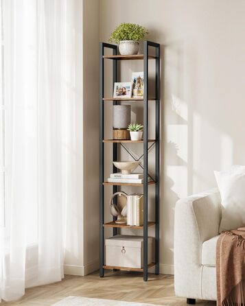 Стелаж VASAGLE Regal з 6 полицями, 30x40x186 см, вінтажний, для офісу, вітальні, спальні, кухні