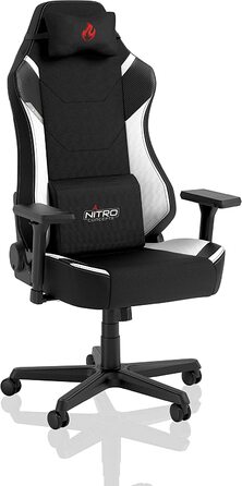 Ігрове крісло Nitro Concepts X1000, ергономічне, тканинне, офісне, на колесах, до 135 кг, чорне/біле, розмір XL