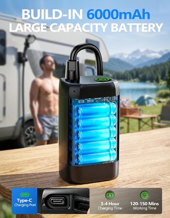 Портативний кемпінговий душ LuxBlue з акумулятором 6000mAh, помпою, LED-дисплеєм температури та шлангом 2м для активного відпочинку та кемпінгу