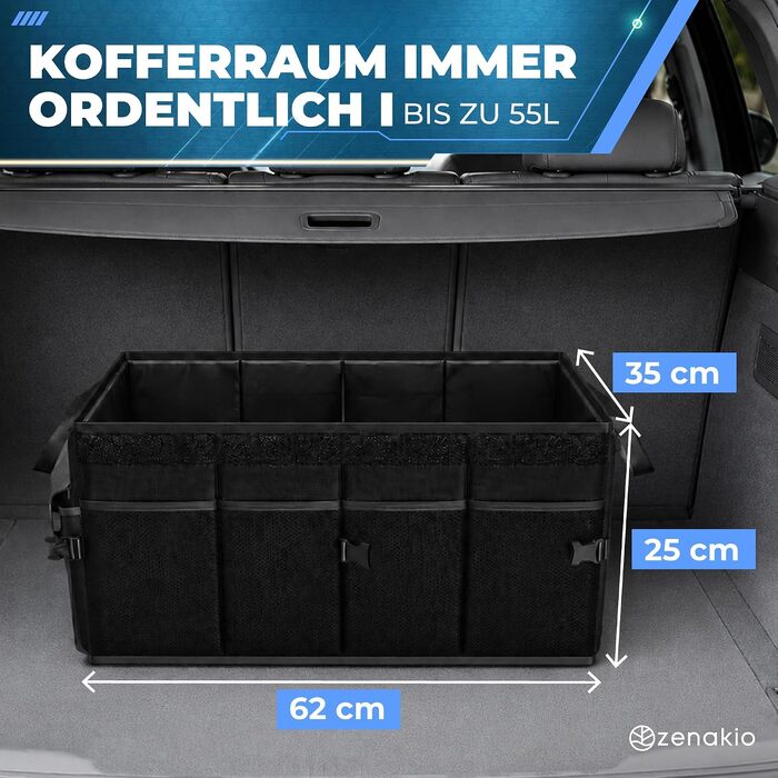 Преміум органайзер у багажник автомобіля з кришкою, складаний та протиковзкий, чорний, 62 x 35 x 25 см