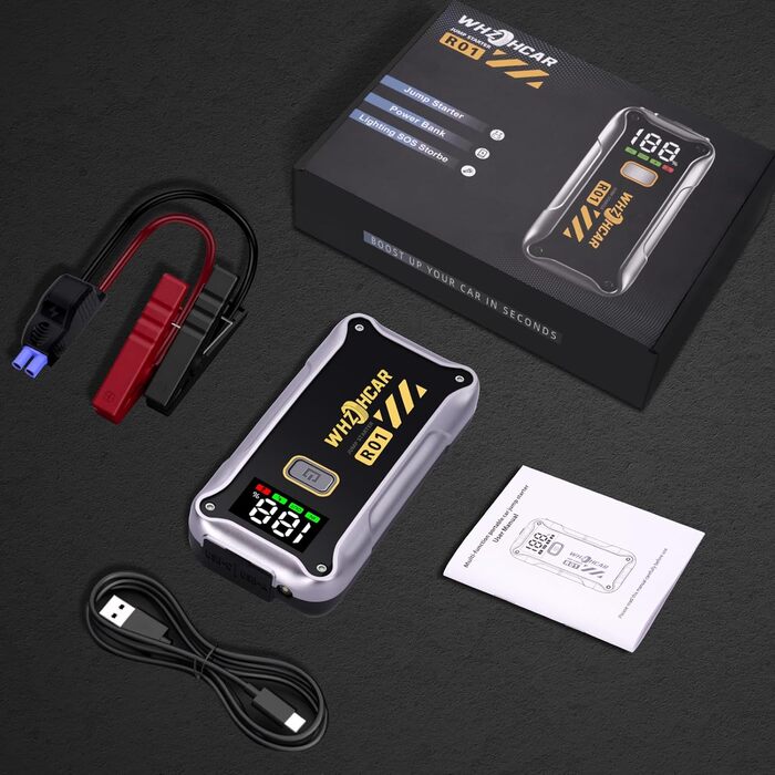 Powerbank Starthilfe 4000A: Портативний пусковий пристрій для авто 12V з LCD дисплеєм та LED ліхтариком. Підходить для бензинових (9.0L) та дизельних (7.5L) двигунів. Ідеально для SUV, мотоциклів та газонокосарок.