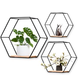 Набір настінних полиць Panthem Hexagon, 3 шт., металеві, чорні - Loft стиль для вітальні, спальні, ванної кімнати, кафе, готелю