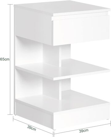 Тумба приліжкова SoBuy FBT49-W, біла, з 1 шухлядою і 3 полицями, 39x65x39 см