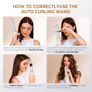 MogaWave Air Styler Pro 6 в 1: Фен-щітка, стайлер для волосся 1000W (білий)