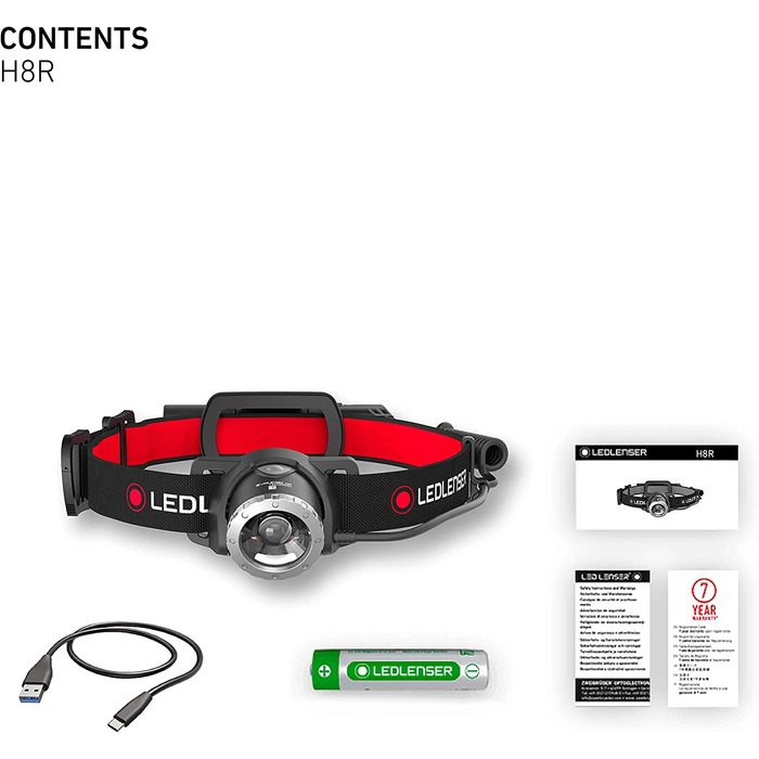Налобний ліхтар Ledlenser H8R, 600 люмен, акумуляторний, до 120 годин, червоне підсвічування, LED, з зарядкою, у коробці