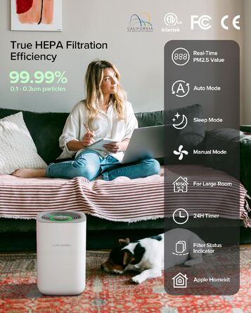 Розумний очищувач повітря Airversa Smart HomeKit AP2 для приміщень до 100 м², фільтрація PM2.5 99,99%, Thread, Siri, App, нічний режим 23 дБ, захист від дітей, білий