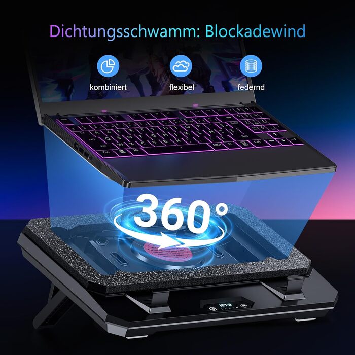 Охолоджувач для ігрового ноутбука IETS GT300 Turbo Cooling Pad, підставка з регульованим нахилом та повітряним фільтром для ноутбуків 10-17 дюймів (GT300B1)