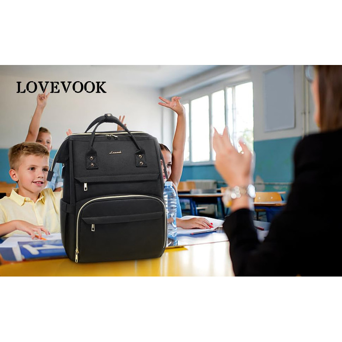 Жіночий рюкзак LOVEVOOK, водонепроникний рюкзак для ноутбука 17 дюймів з окремим відділенням, великий шкільний рюкзак для роботи, університету, вчителів, бізнесу, офісу, чорний