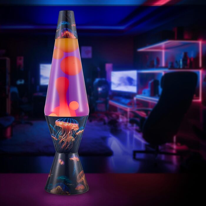 Класична лавова лампа Lava The Original Lamp Warped Rainbow (36.8 см) — жовтий віск та синя рідина, декоративний світильник Liquid Motion