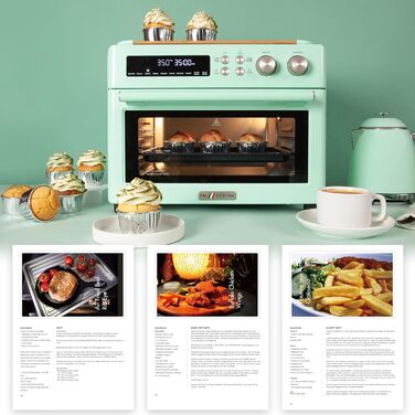 Мультипеч VAL CUCINA 10-в-1: інфрачервона піч, фритюрниця, тостер, конвекційна піч 6 тостів, емальована форма, зелений колір + рецепти