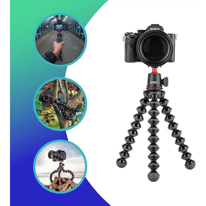 Гнучкий штатив JOBY GorillaPod 3K Kit з кульовою головкою для дзеркальних та бездзеркальних камер, навантаження до 3 кг, чорний, виробництво Італія
