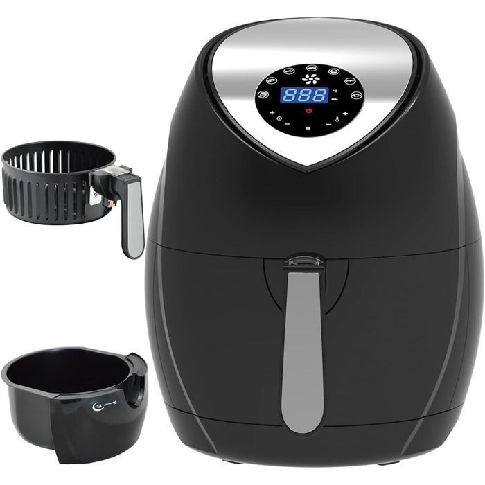 Фритюрниця з гарячим повітрям ECO-AIR-PROFI DC-1400W, чорна, цифрове сенсорне управління, без масла, для здорового смаження, міні духовка, гриль, таймер