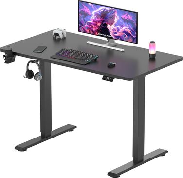 SANODESK електричний регульований стіл 110x60 см, ігровий стіл з цілісною стільницею, пам'ять положень, чорний