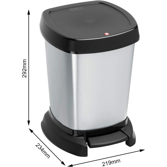 Смітник Rotho Paso 6 л для ванної з кришкою, пластик, BPA-free, carbonmetallic
