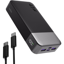 Power Bank NOBIS 20000mAh 45W з C-to-C кабелем, цифровою індикацією, чорний